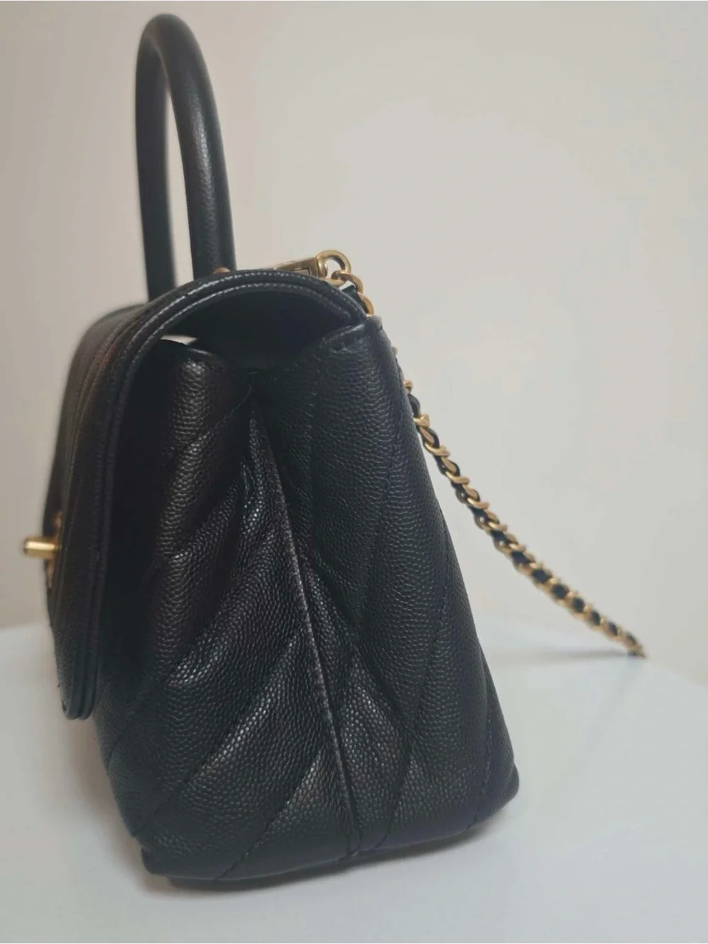 Chanel Coco Handle Small V‑Stitch Black Caviar Leather Handbag